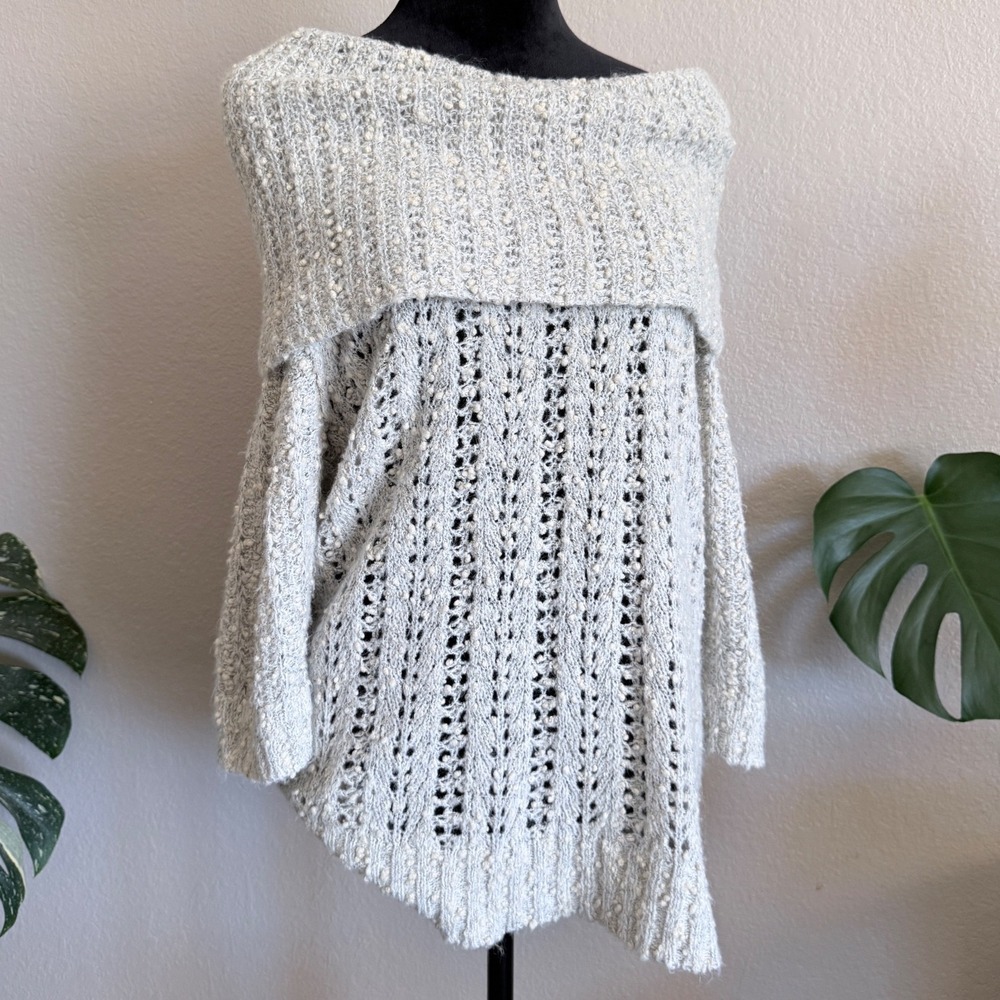 Sleeping on Snow Anthropologie Gray Popcorn Knit Off Shoulder Sweater Small